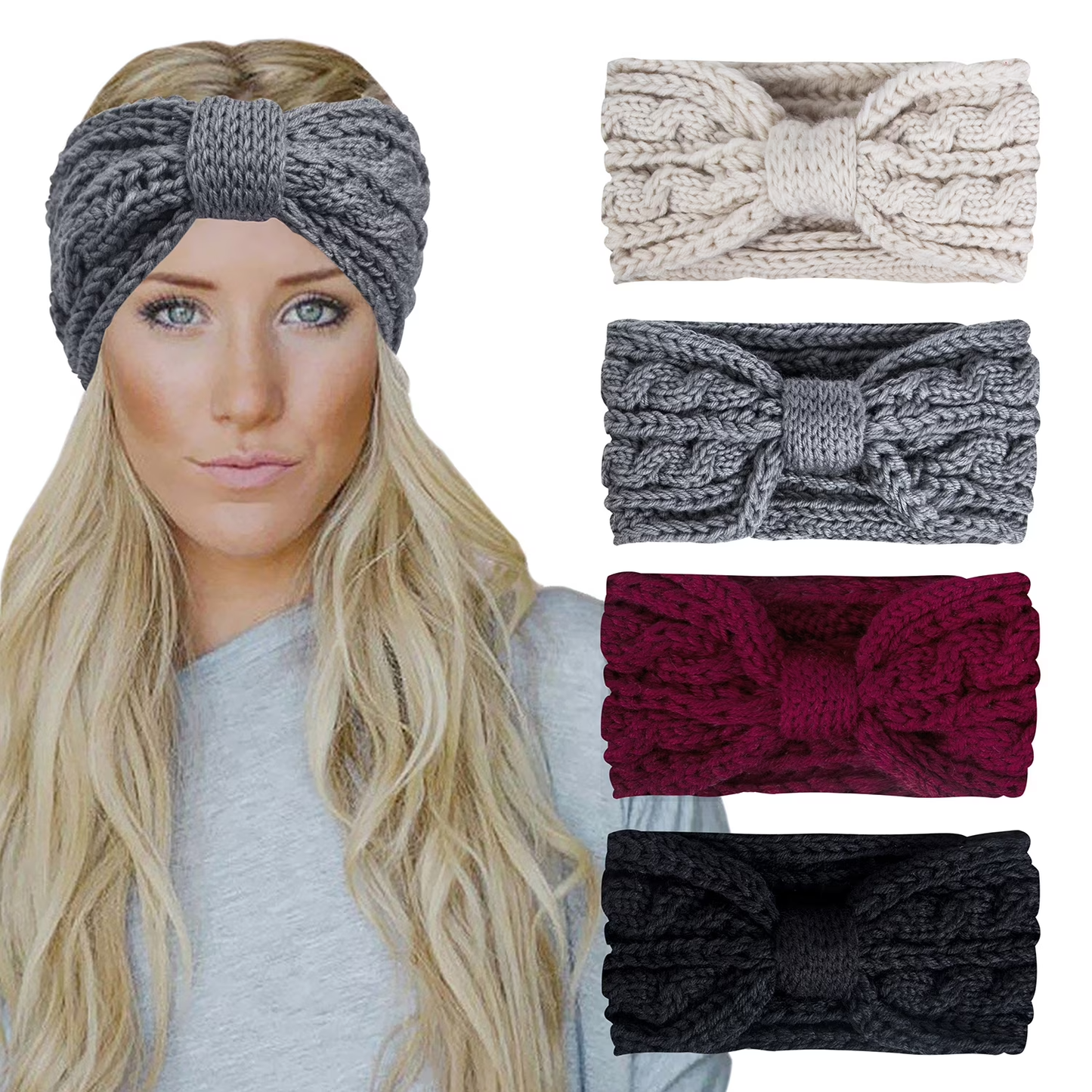 Loritta Comfy 2 Pack Womens Headbands Winter Warm Fashion Ear Warmers, Black and Beige