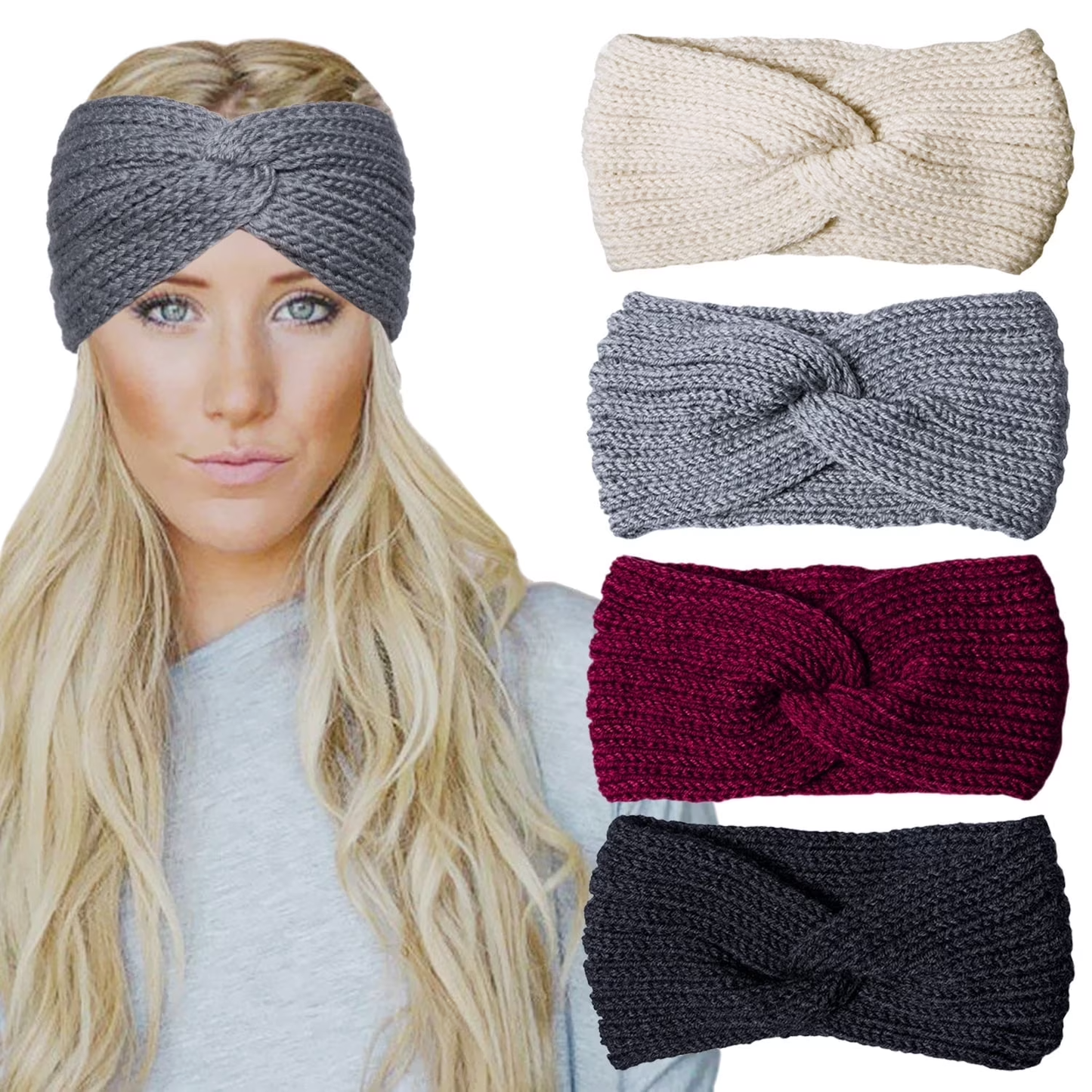 Loritta Comfy 2 Pack Womens Headbands Winter Warm Fashion Ear Warmers, Black and Beige