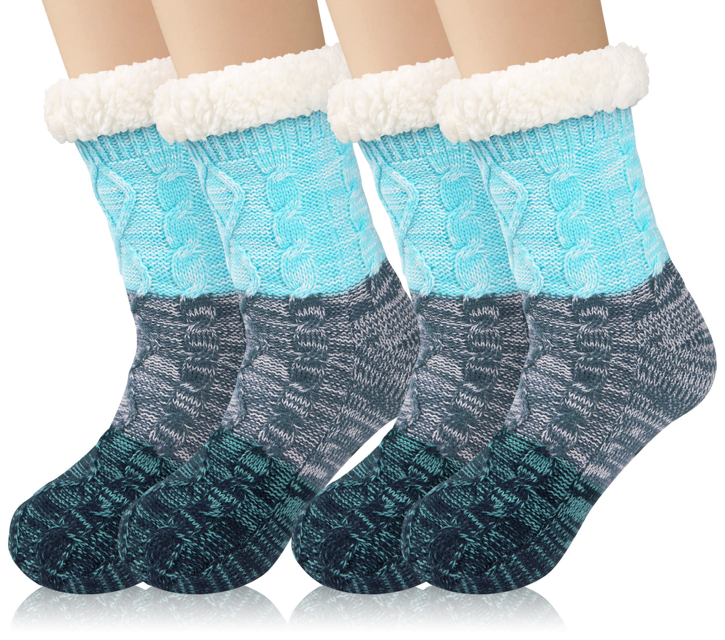 Loritta 2 Pack Womens Thick Knit Sherpa Fleece Slipper Socks Grippers