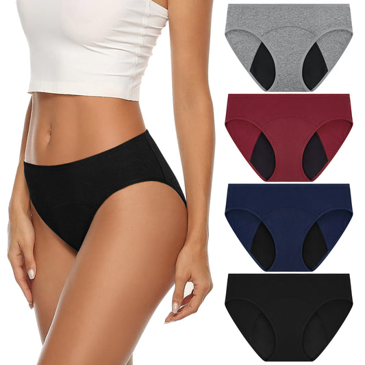 Loritta's Womens High Waist Period Underwear Cotton Leak Proof Postpartum Underwear 4packs, XS-3XL