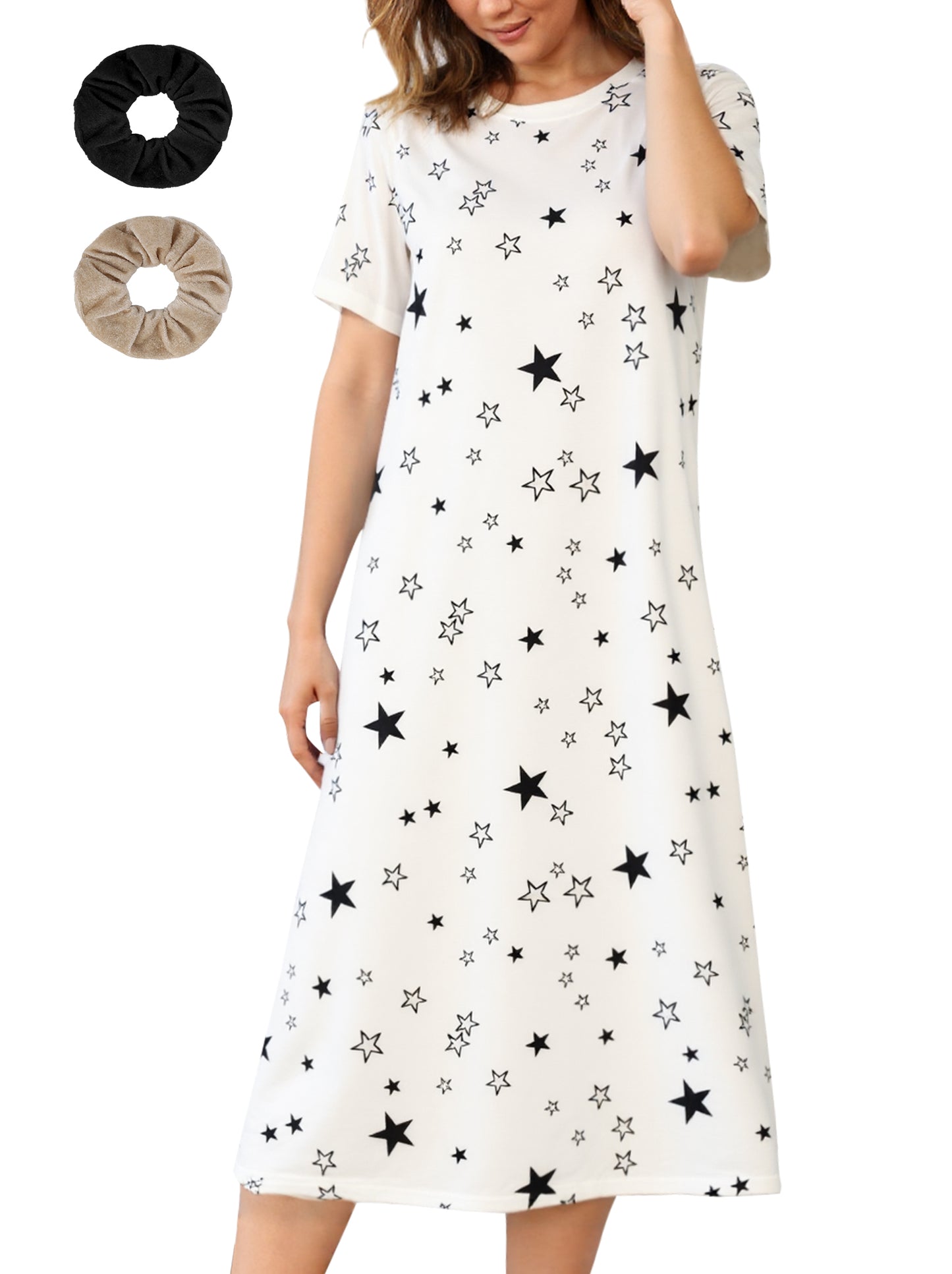 Loritta Women's Nightgown Soft Print Nightshirts for Women Short Sleeve Sleepwear