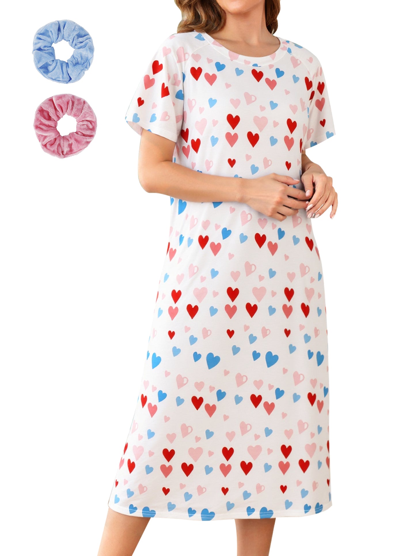 Loritta Women's Nightgown Soft Print Nightshirts for Women Short Sleeve Sleepwear