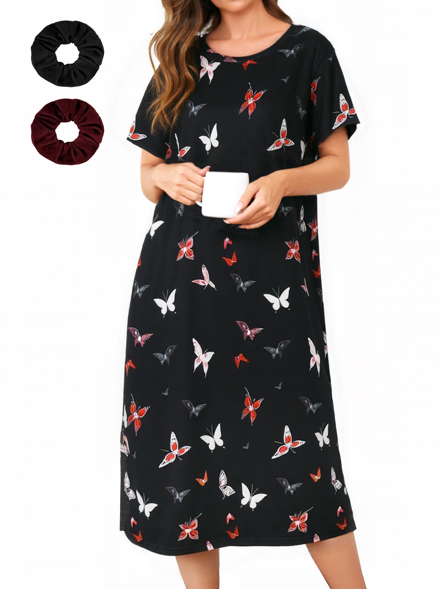 Loritta Women's Nightgown Soft Print Nightshirts for Women Short Sleeve Sleepwear