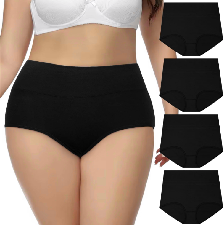Loritta Women's Plus Size High Waisted Underwear Cotton Panties Full Coverage Briefs, 4 Pack, XL-5XL