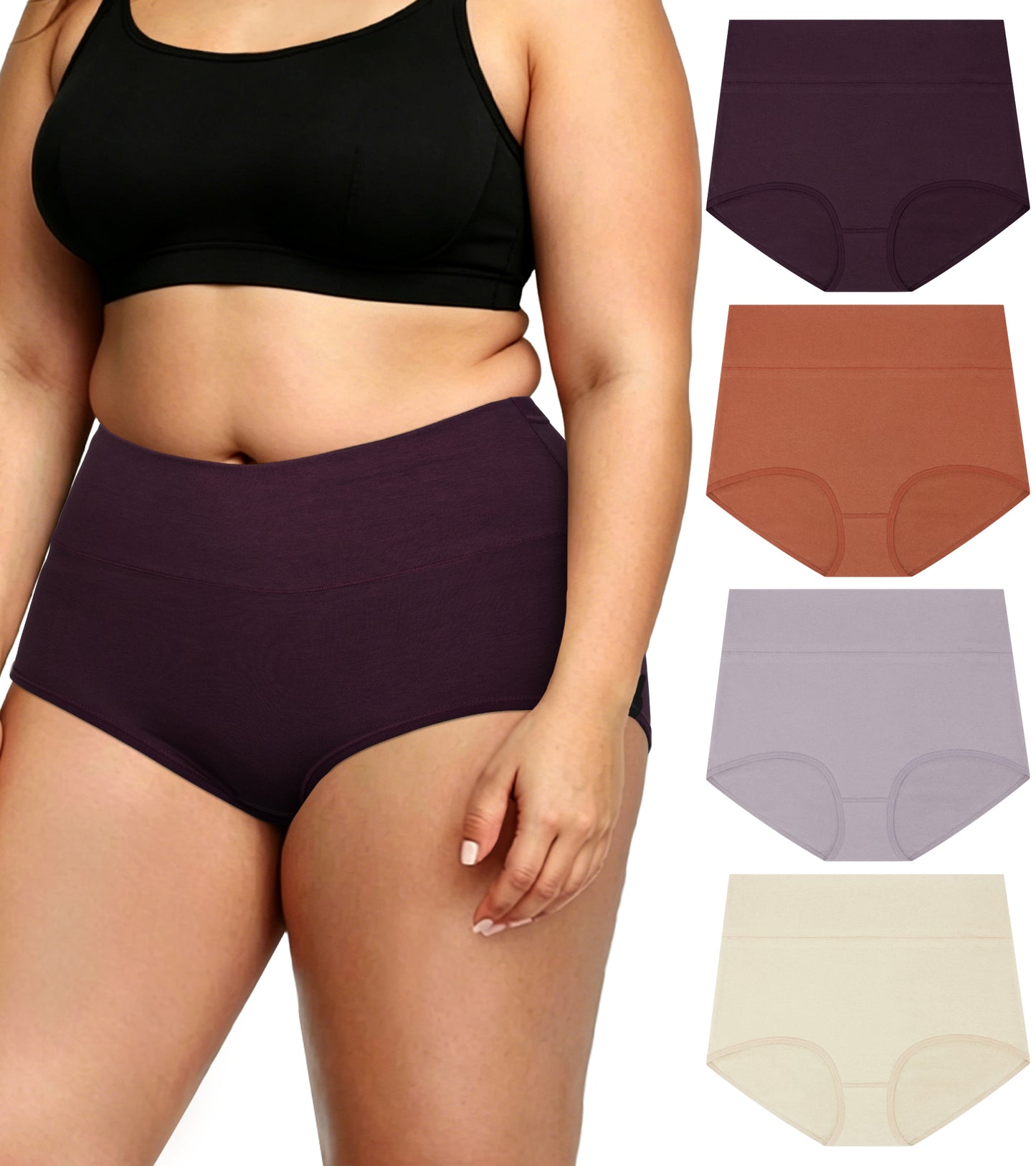 Loritta Women's Plus Size High Waisted Underwear Cotton Panties Full Coverage Briefs, 4 Pack, XL-5XL
