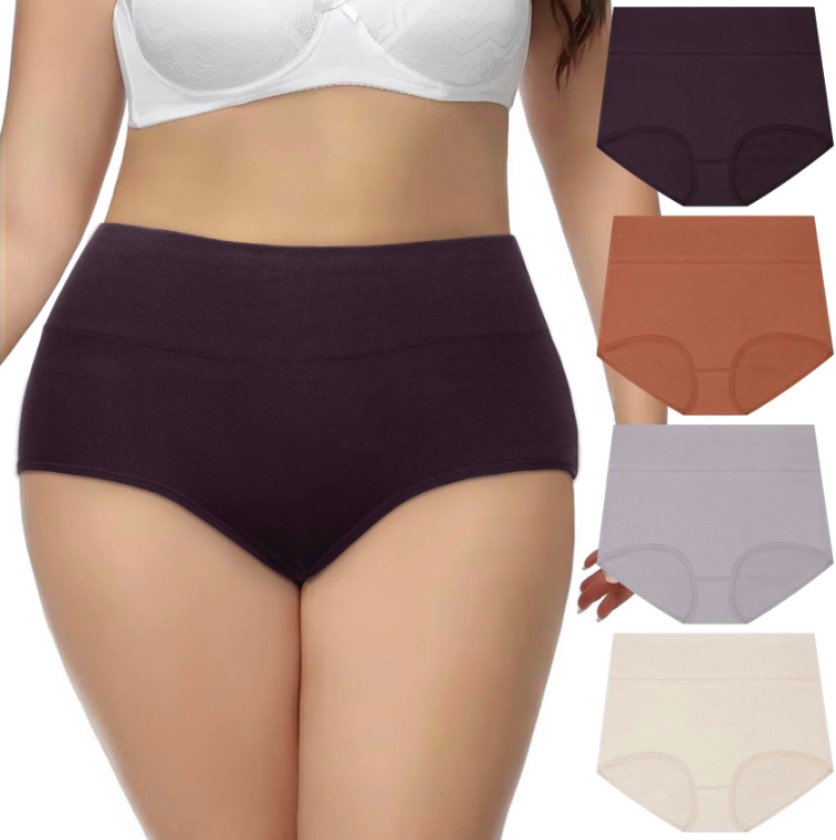 Loritta Women's Plus Size High Waisted Underwear Cotton Panties Full Coverage Briefs, 4 Pack, XL-5XL