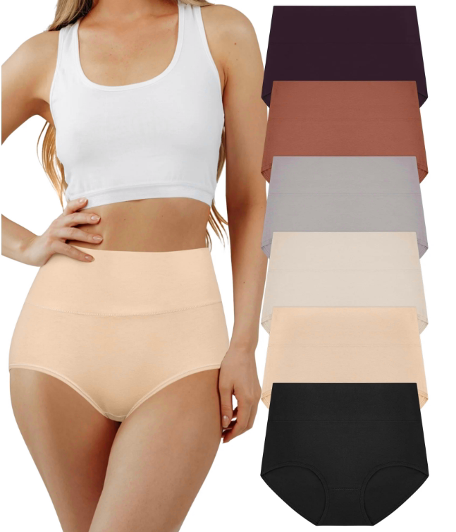 Loritta 6 Pcs Womens Cotton Underwear High Waisted Full Coverage Stretch Ladies Soft Leisure Panties