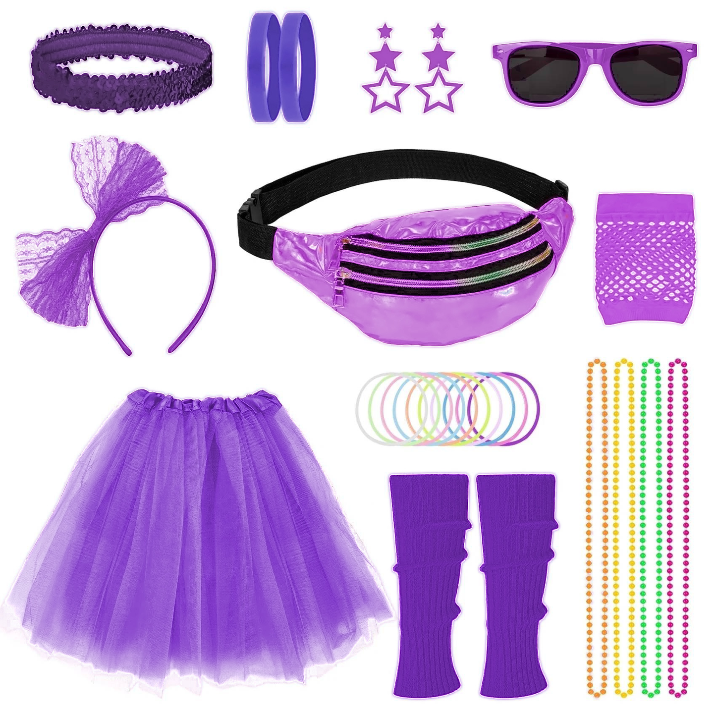 Loritta 80s Costumes for Women Fancy Outfit Accessories Set with Fishnet Gloves Leg Warmers Tutu Skirts for Theme Party