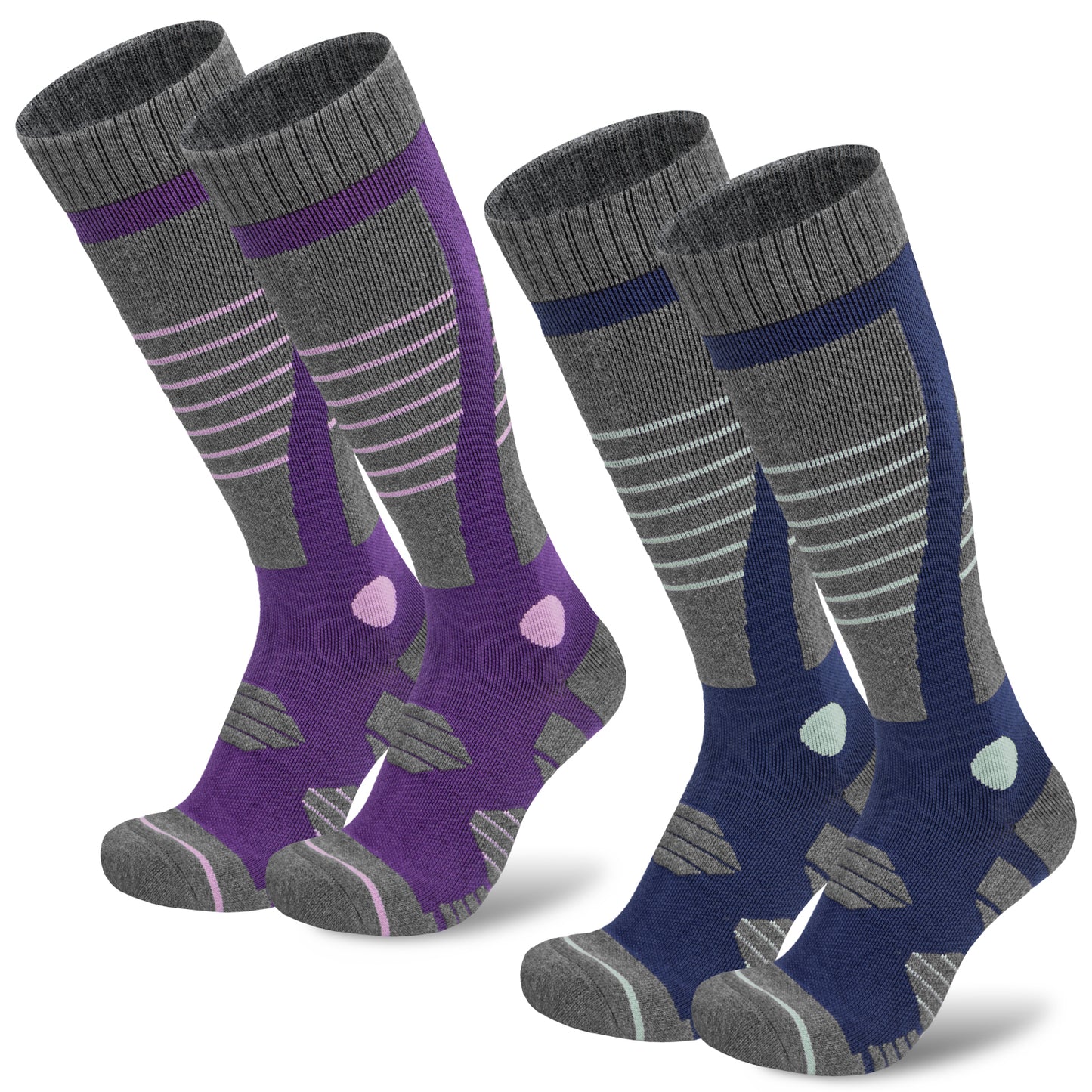 Loritta 2 Pairs Merino Wool Ski Socks Thermal Warm Winter Thick Knee High Snowboarding Skiing Socks for Women