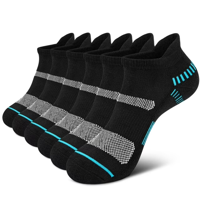 Loritta 6 Pairs Mens Ankle Socks Athletic Cushioned Black Low Cut Socks for Men