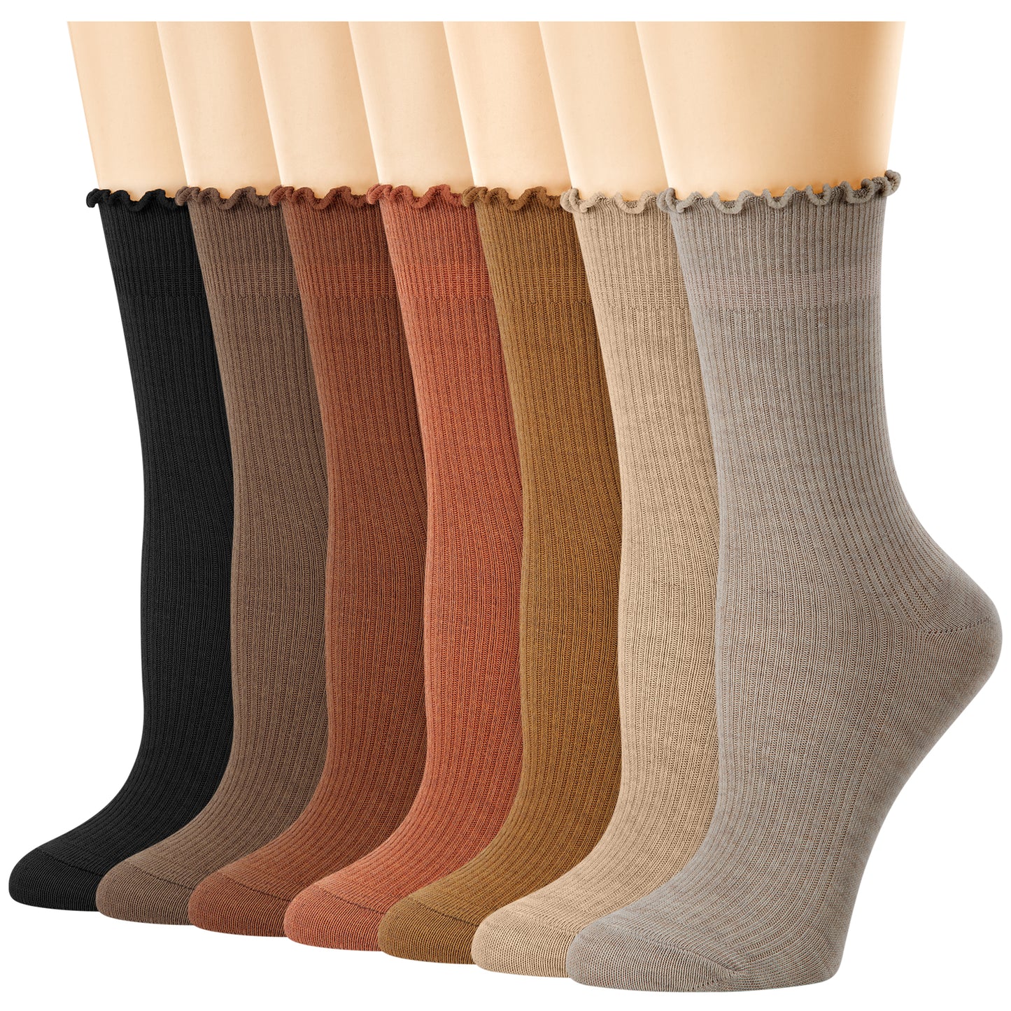 Loritta 7 Pairs Ruffle Socks Womens Crew Socks Casual Cute Frilly Cotton Socks for Women Soft