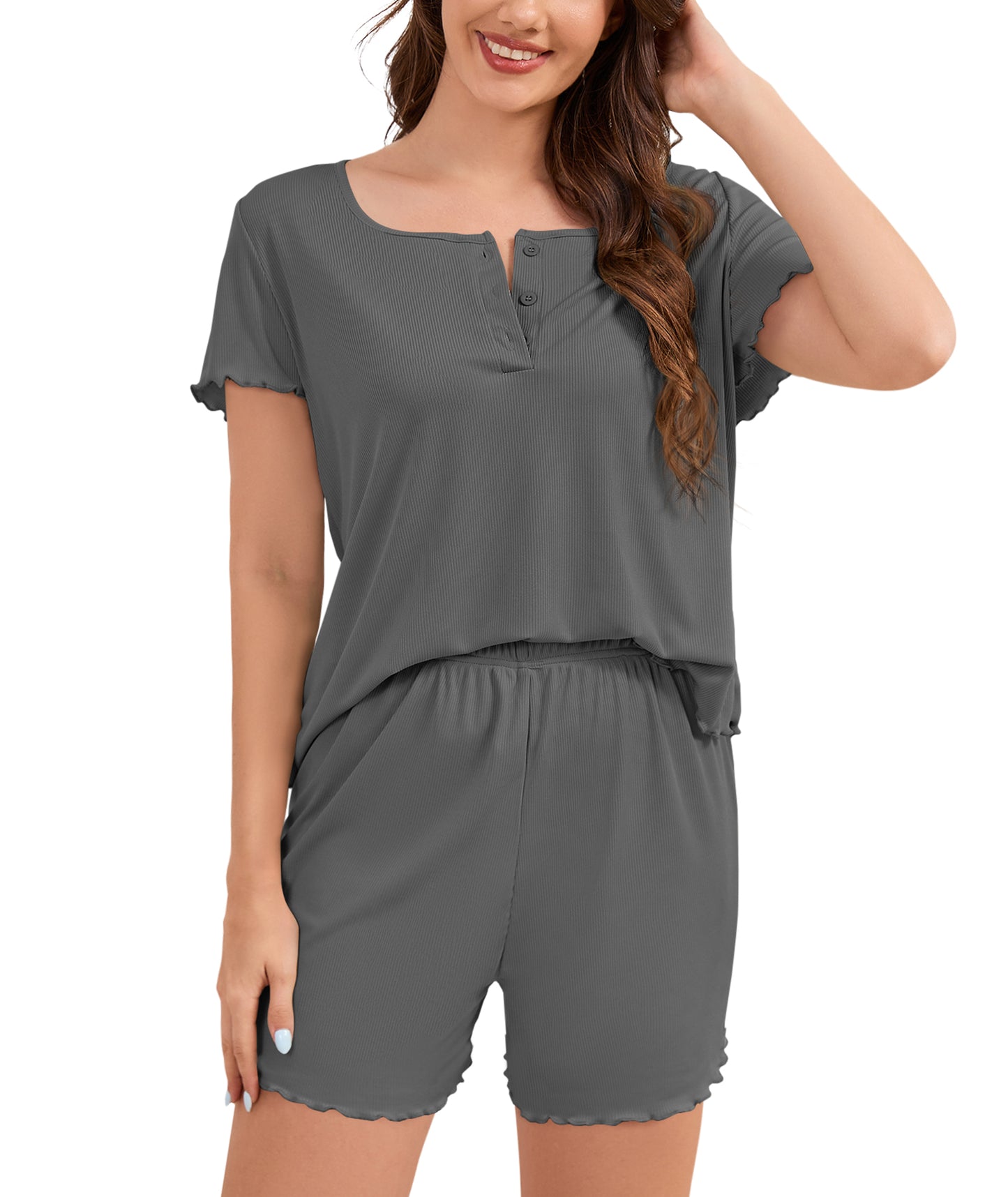 Loritta Womens Pajamas Knit Short Sleeve lounge sets 2 piece For Women Summer Gray