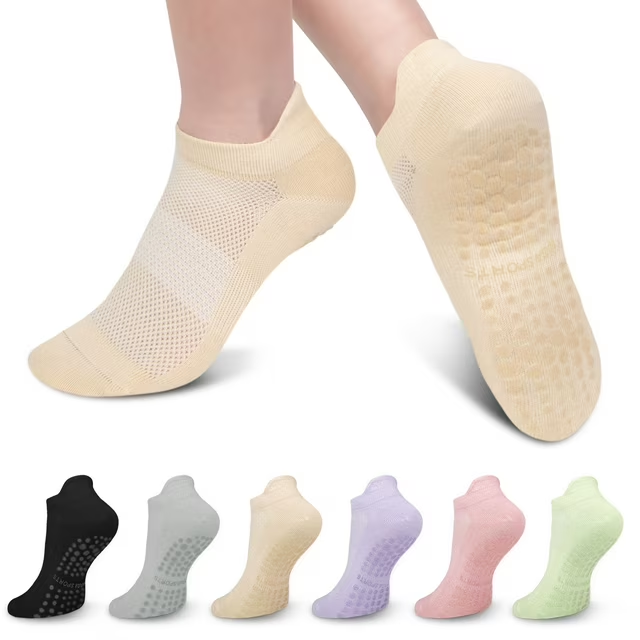 Loritta 6 Pairs Non Slip Pilates Sock for Women Yoga Sock with Grips for Ballet Workout Hospital