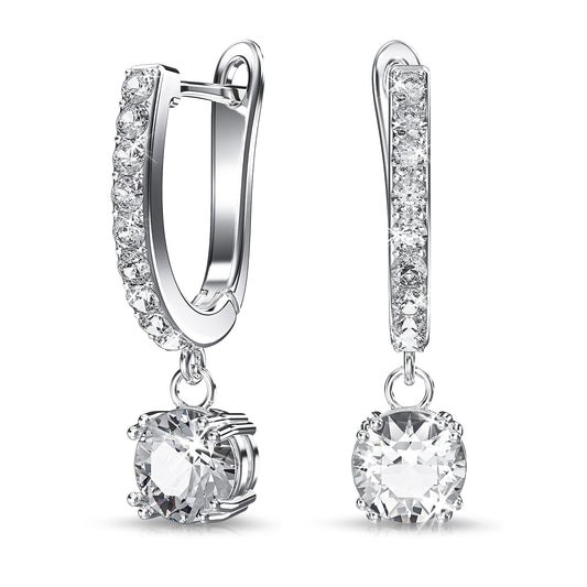 Loritta 18k White Gold Plated Dangling Earrings Gewelry with Swarovski Crystals Best Gift for Mother's Day