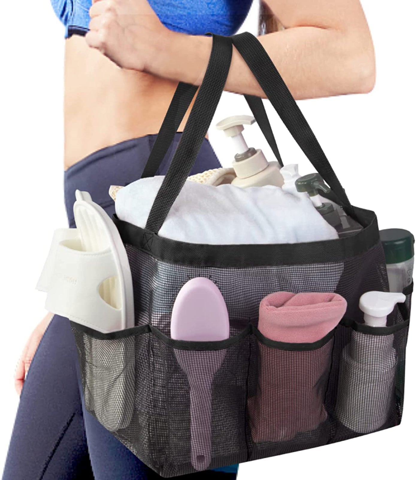 Loritta XL Mesh Shower Caddy Portable with 8 Pockets Large Capacity Quick Dry Dorm Shower Tote Bag