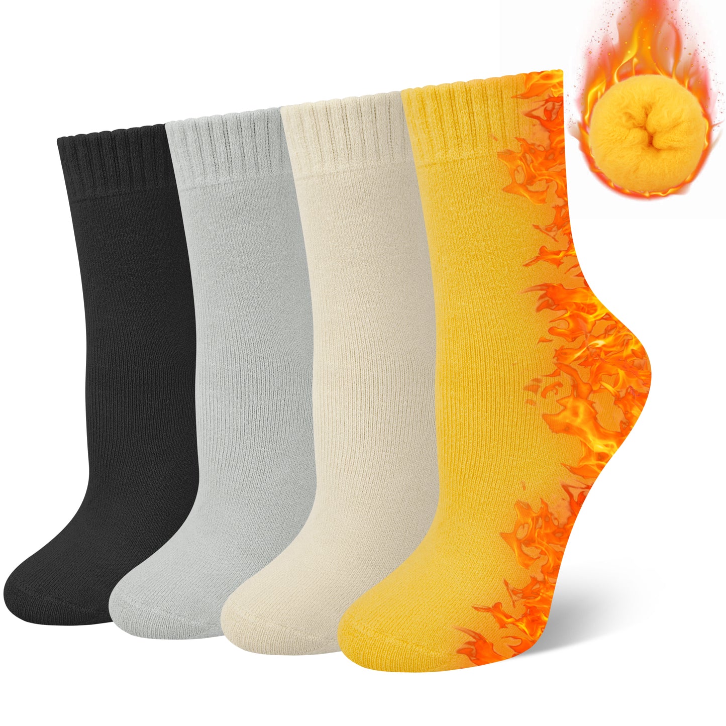 Loritta 4 Pairs Thermal Socks for Women Winter Thick Warm Heated Boot Crew Socks
