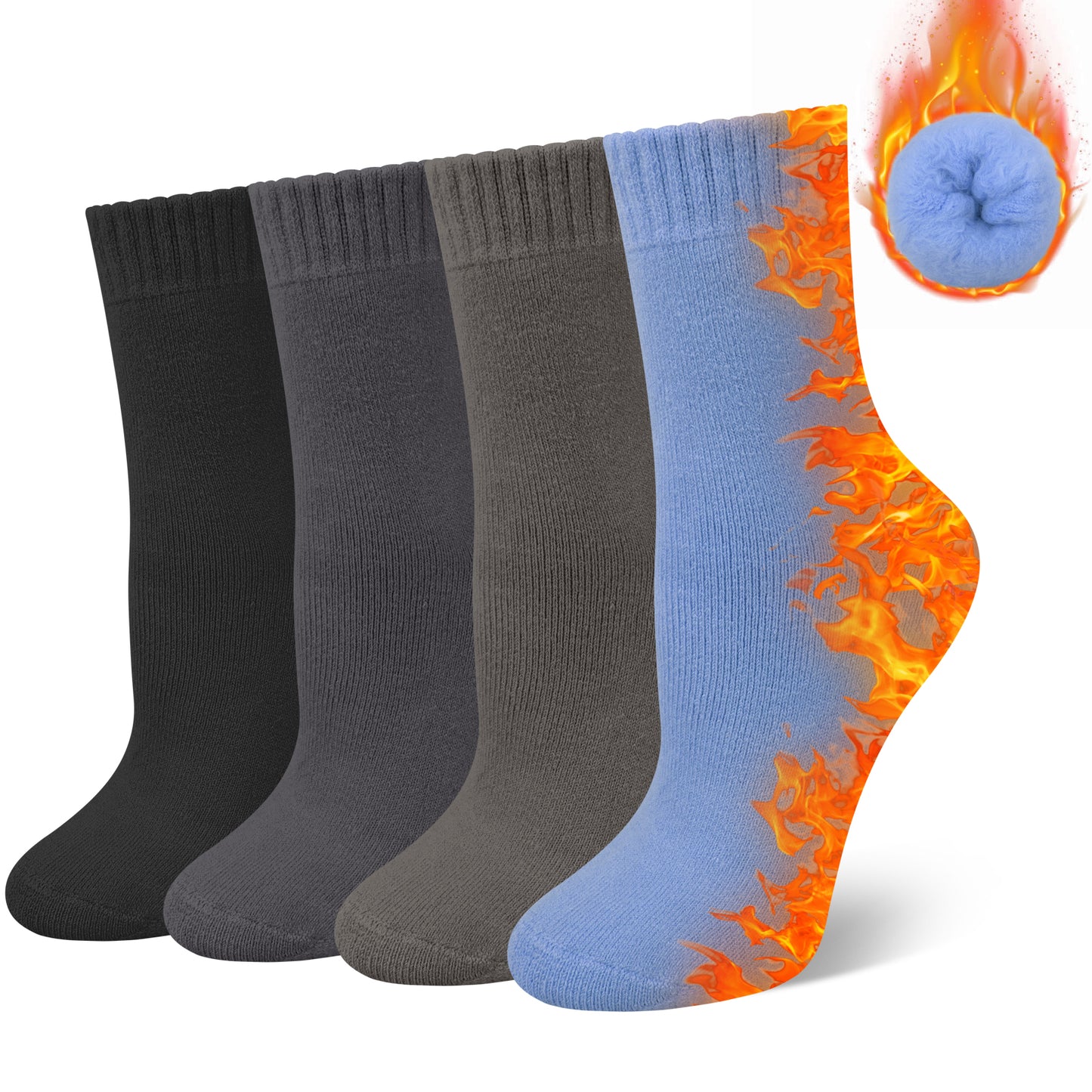 Loritta 4 Pairs Thermal Socks for Women Winter Thick Warm Heated Boot Crew Socks