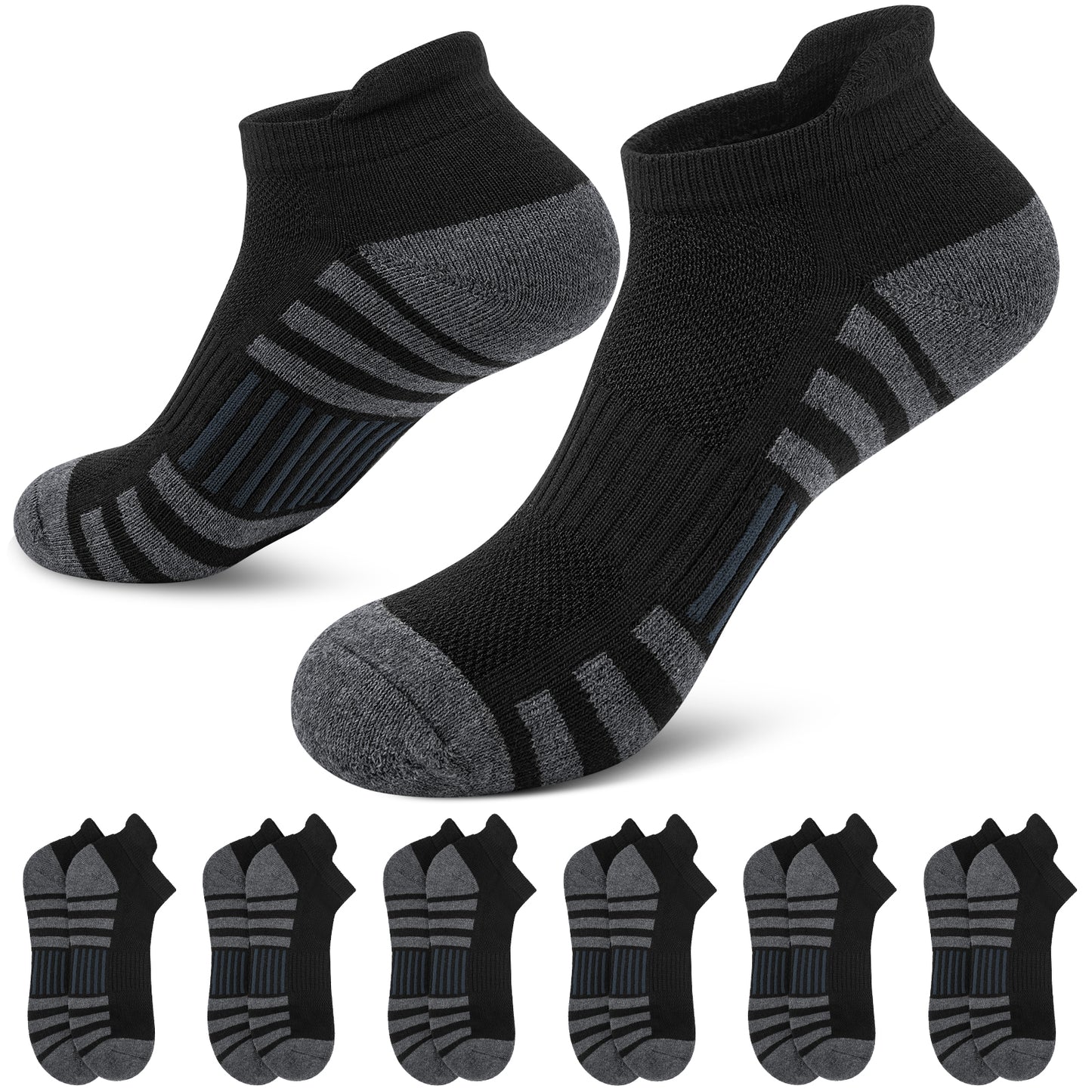 Loritta 12 Pairs Mens Ankle Athletic Running Socks, Cushioned Breathable Low Cut Sports Tab Socks for Men