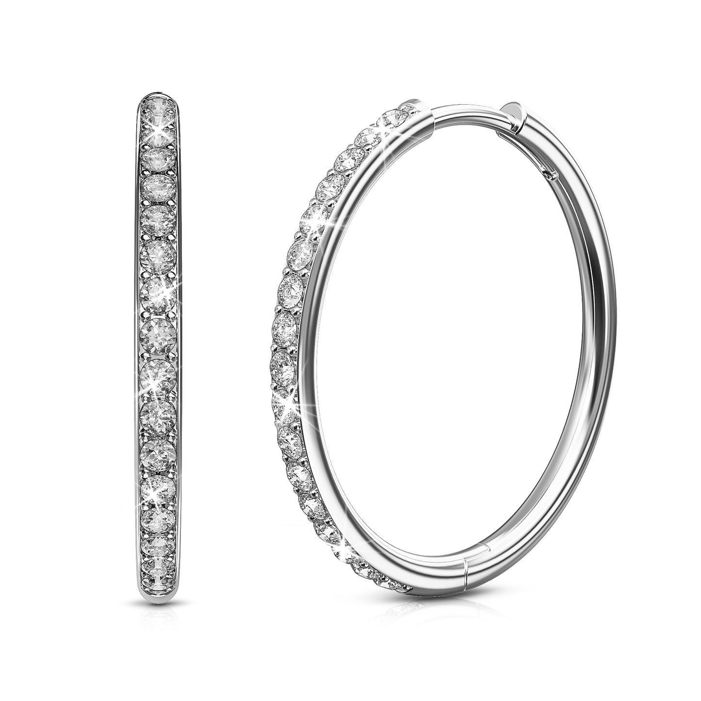 Loritta 18k White Gold Hoop Earrings Female Gewelry with Swarovski Crystals Best Gift for Mother's Day
