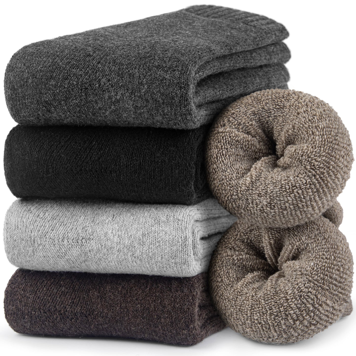Loritta Womens Merino Wool Socks Thick Knit Warm Cushion Wool Socks for Women(5 Pairs)