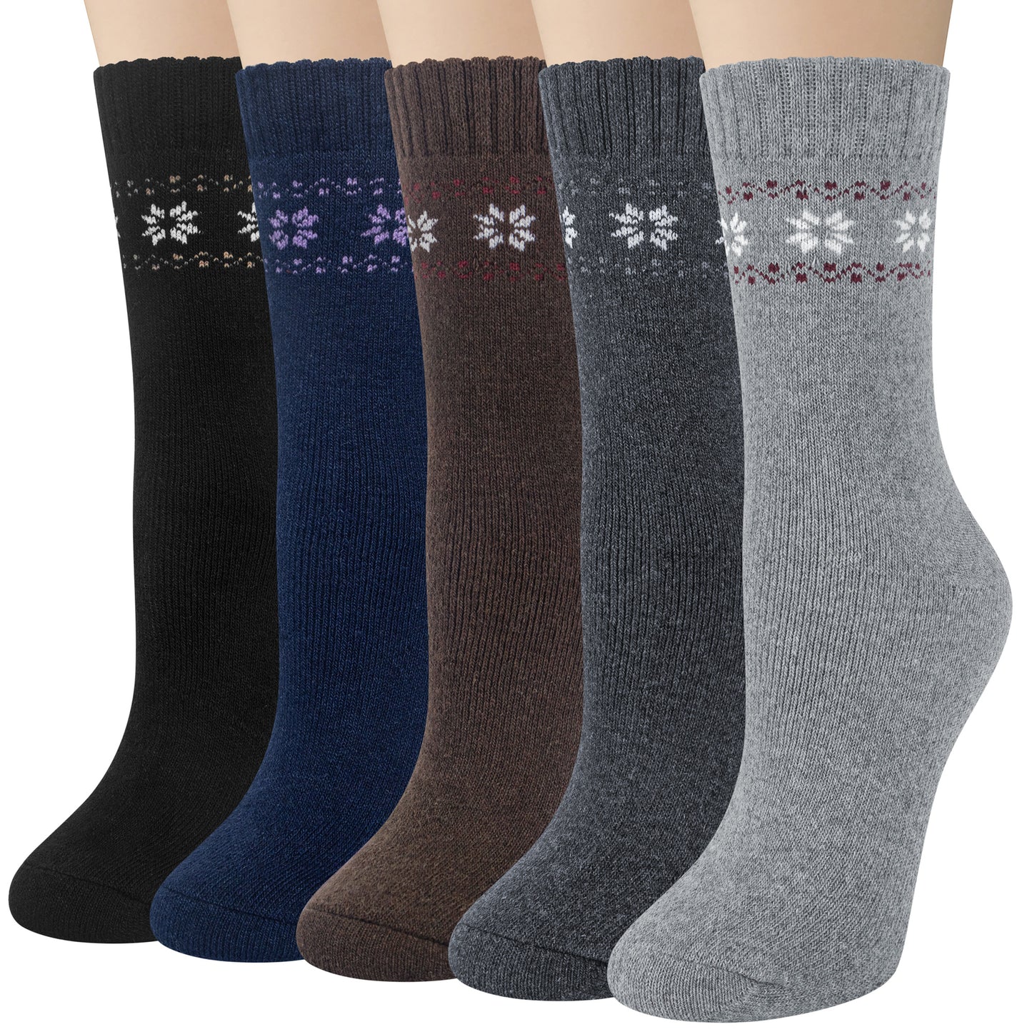 Loritta 5 Pairs Womens Wool Socks Vintage Warm Winter Socks Thick Cozy Socks Knit Casual Crew Socks Gifts for Women