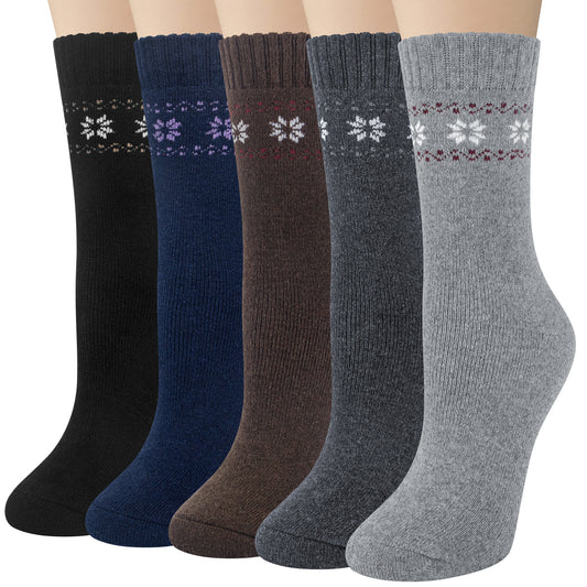Loritta 5 Pairs Womens Wool Socks Vintage Warm Winter Socks Thick Cozy Socks Knit Casual Crew Socks Gifts for Women