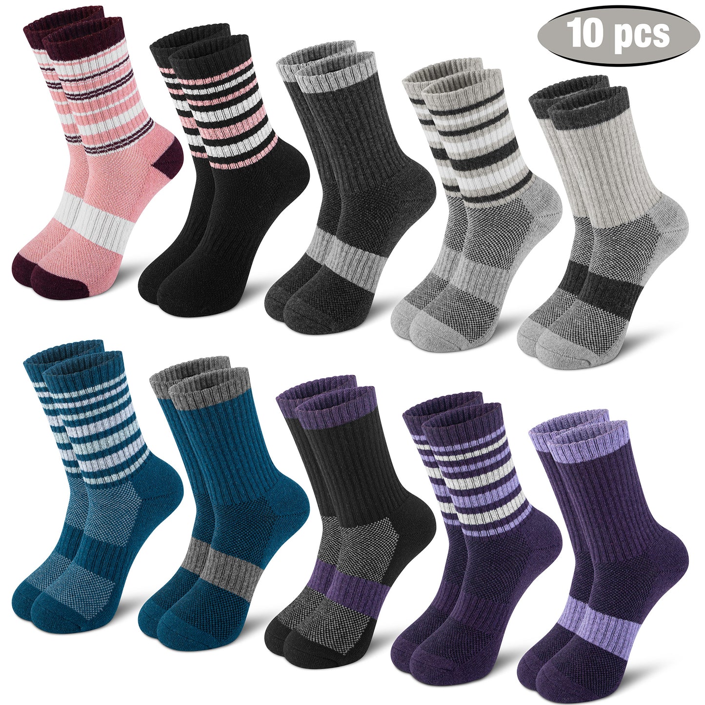 Loritta Wool Hiking Socks for Women Thermal Winter Warm Boot Work Cushion Socks 10 Pairs