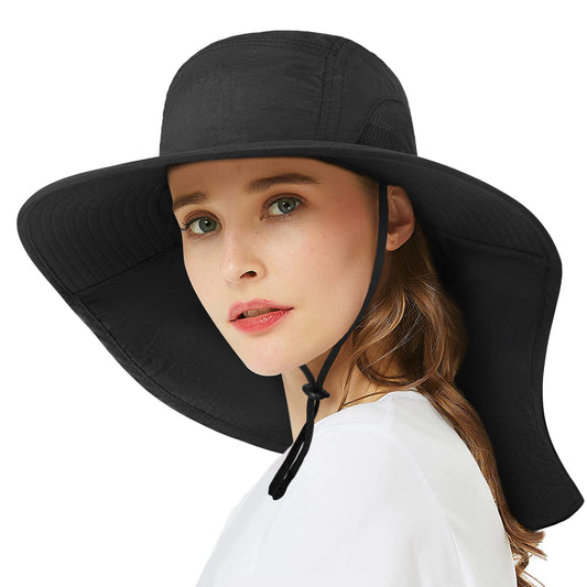 Loritta Sun Hat for Men and Women,Waterproof Nylon UPF 50+ Sun Protection Wide Brim Hat with Large Neck Flap Hiking Fishing Hats