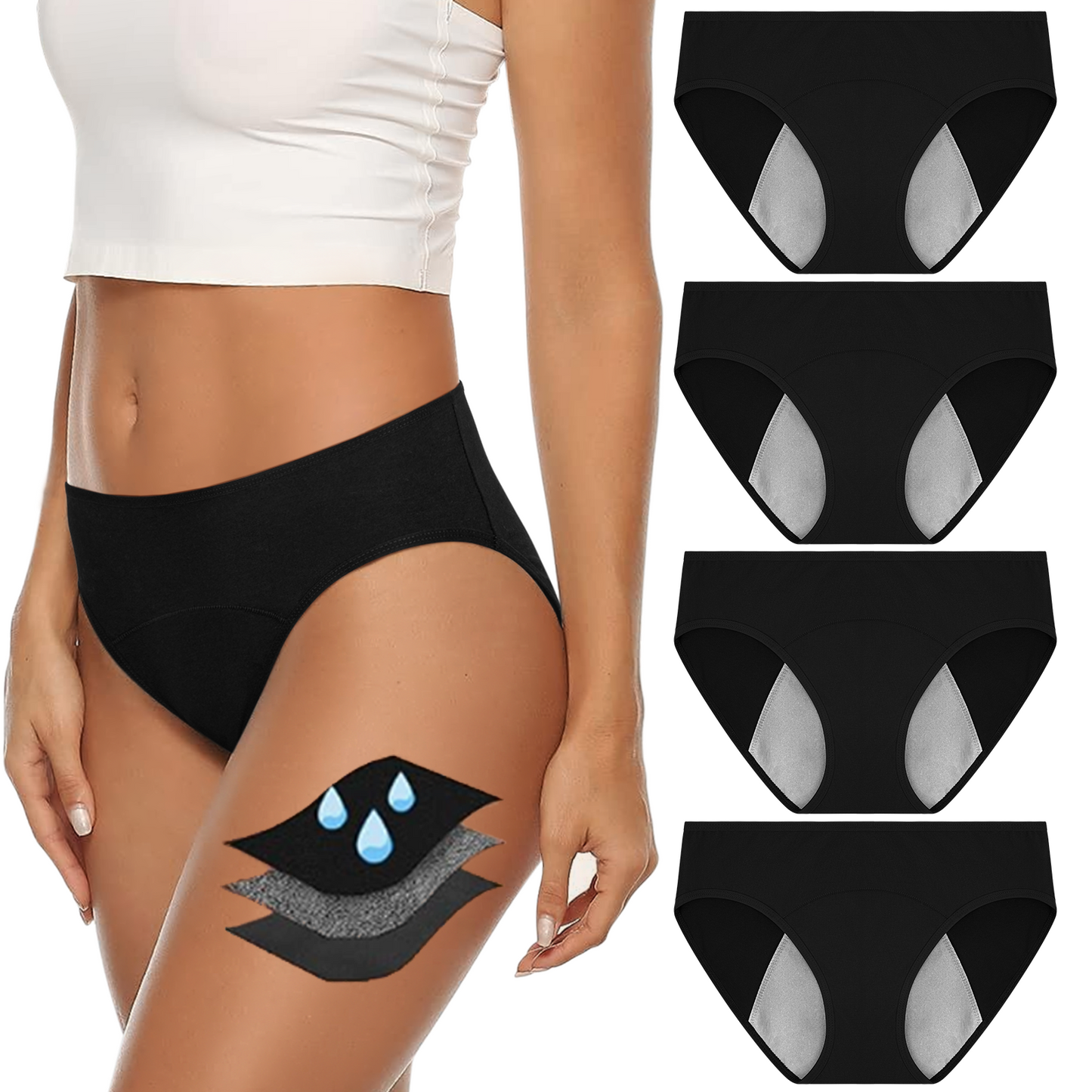 Loritta's Womens High Waist Period Underwear Cotton Leak Proof Postpartum Underwear 4packs, XS-3XL
