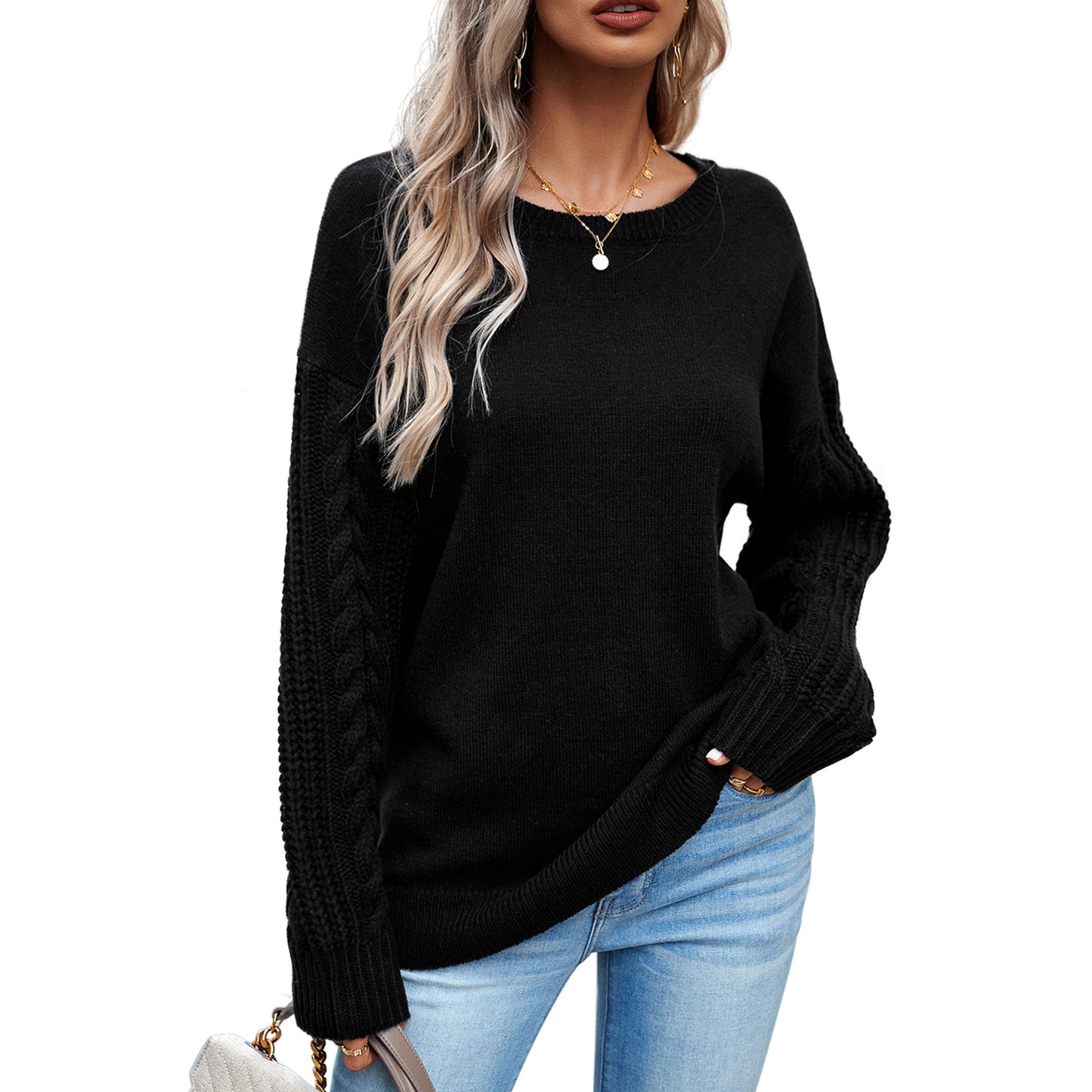 Loritta Womens Long Sleeve Round Collar Crewneck Sweater Knitted Pullover