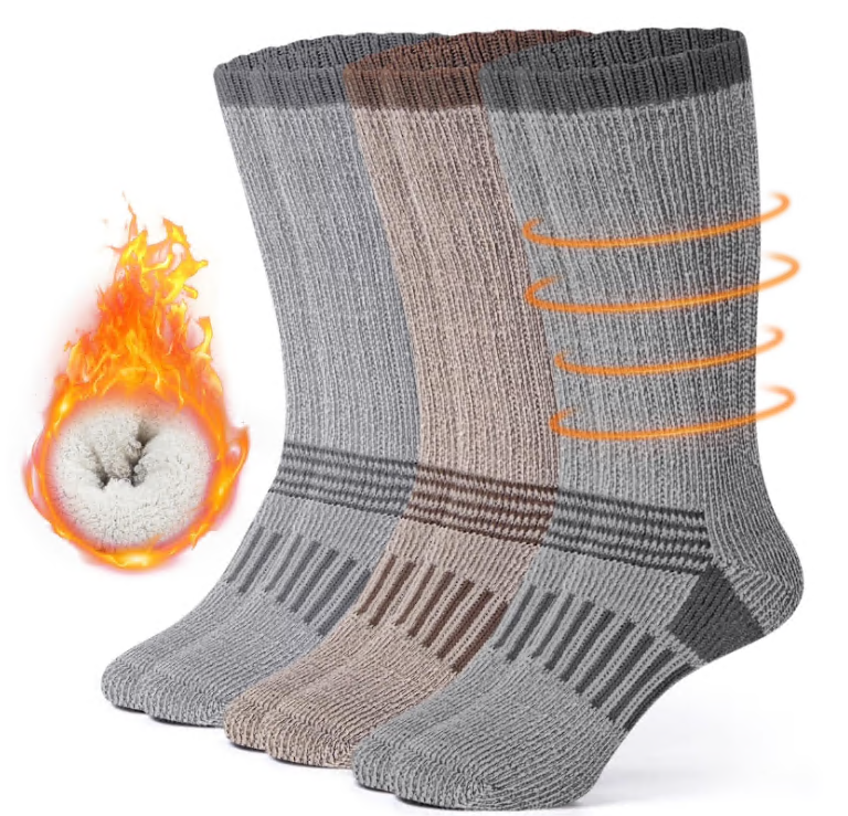 Loritta 3 Pairs 80% Merino Wool Hiking Socks for Men Women Warm Boot Thermal Hiking Cushion Crew Socks Size 9-12