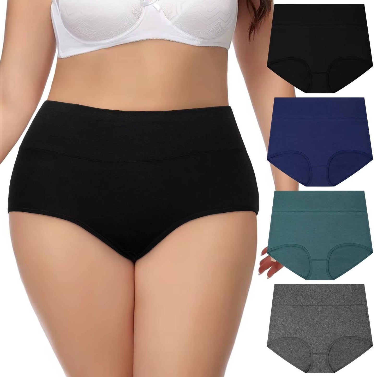 Loritta Women's Plus Size High Waisted Underwear Cotton Panties Full Coverage Briefs, 4 Pack, XL-5XL