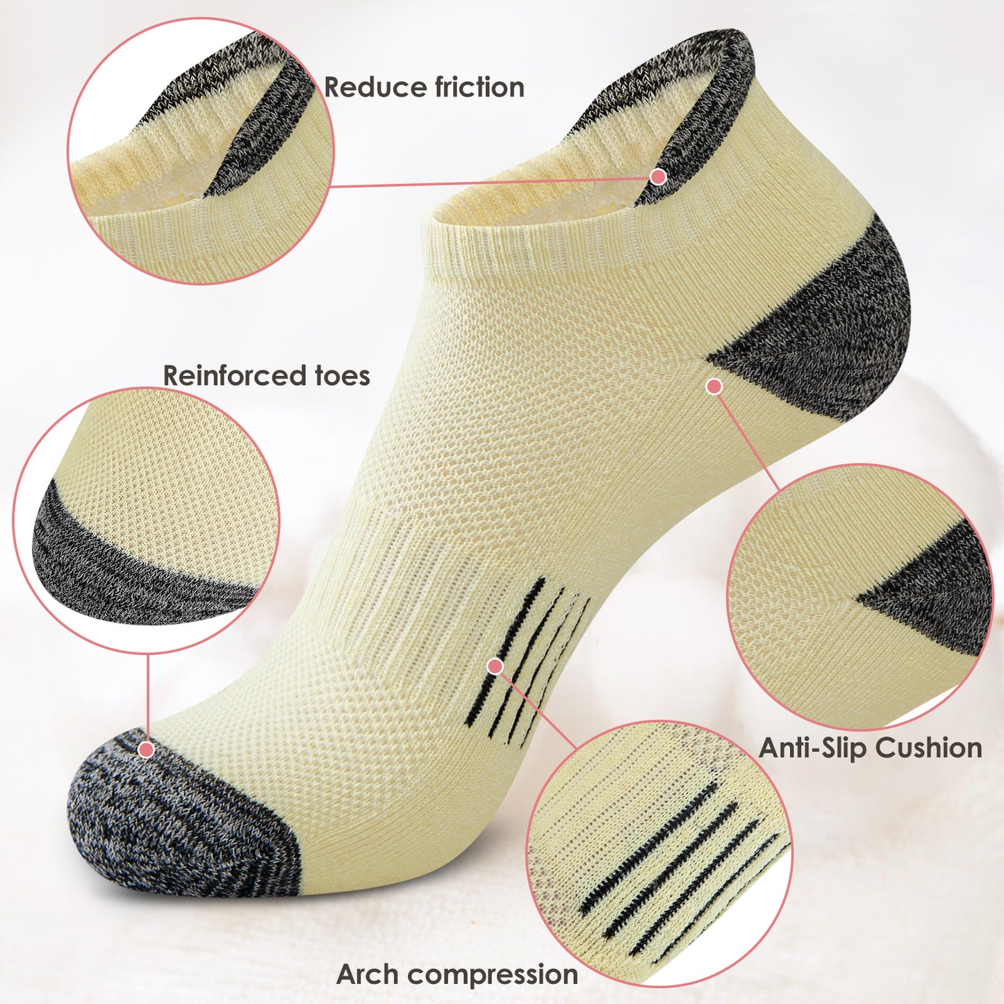 Loritta Running Ankle Socks for Women Athletic Cushioned 6 Pairs Workout No Show Socks Women