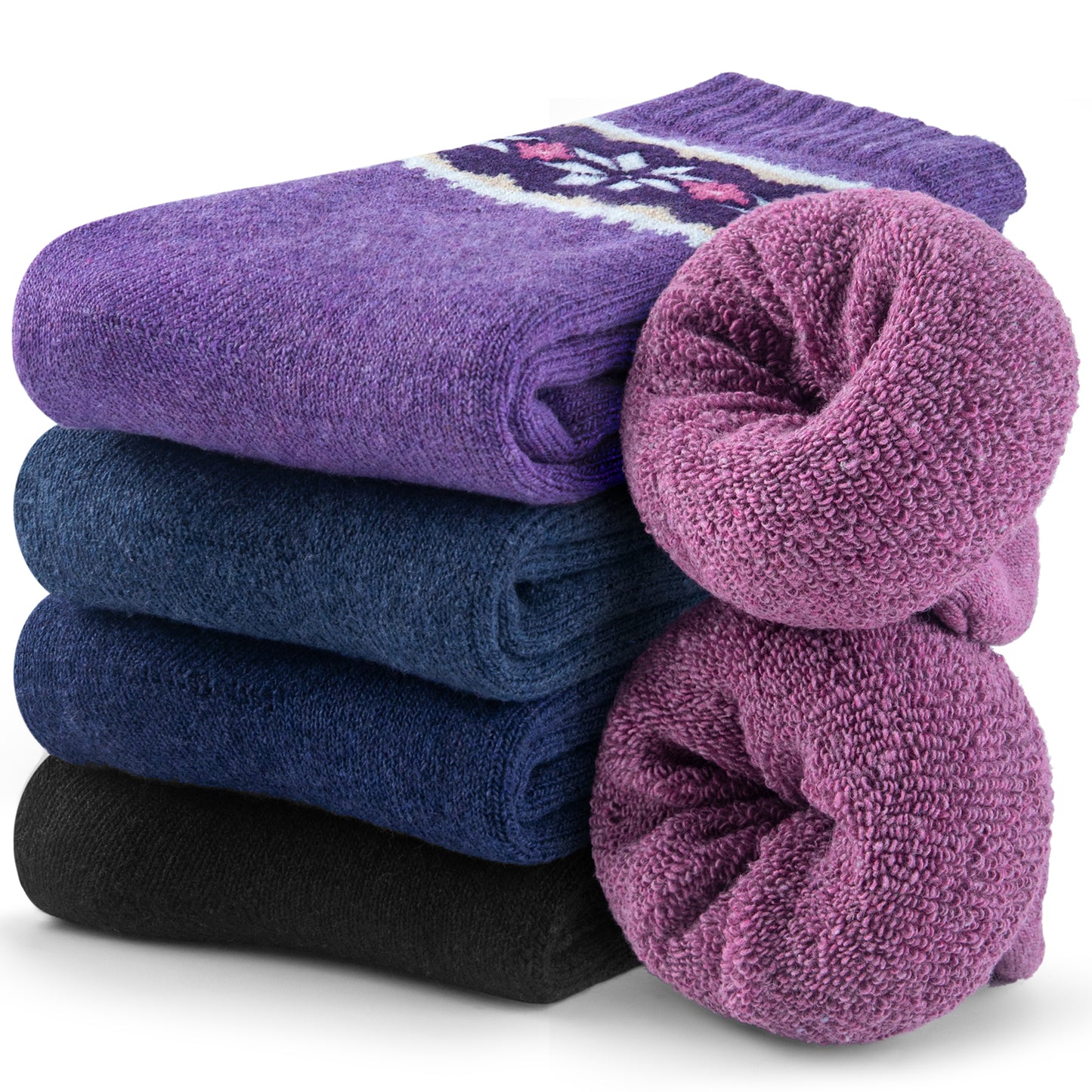 Loritta 5 Pairs Womens Wool Socks Vintage Warm Winter Socks Thick Cozy Socks Knit Casual Crew Socks Gifts for Women