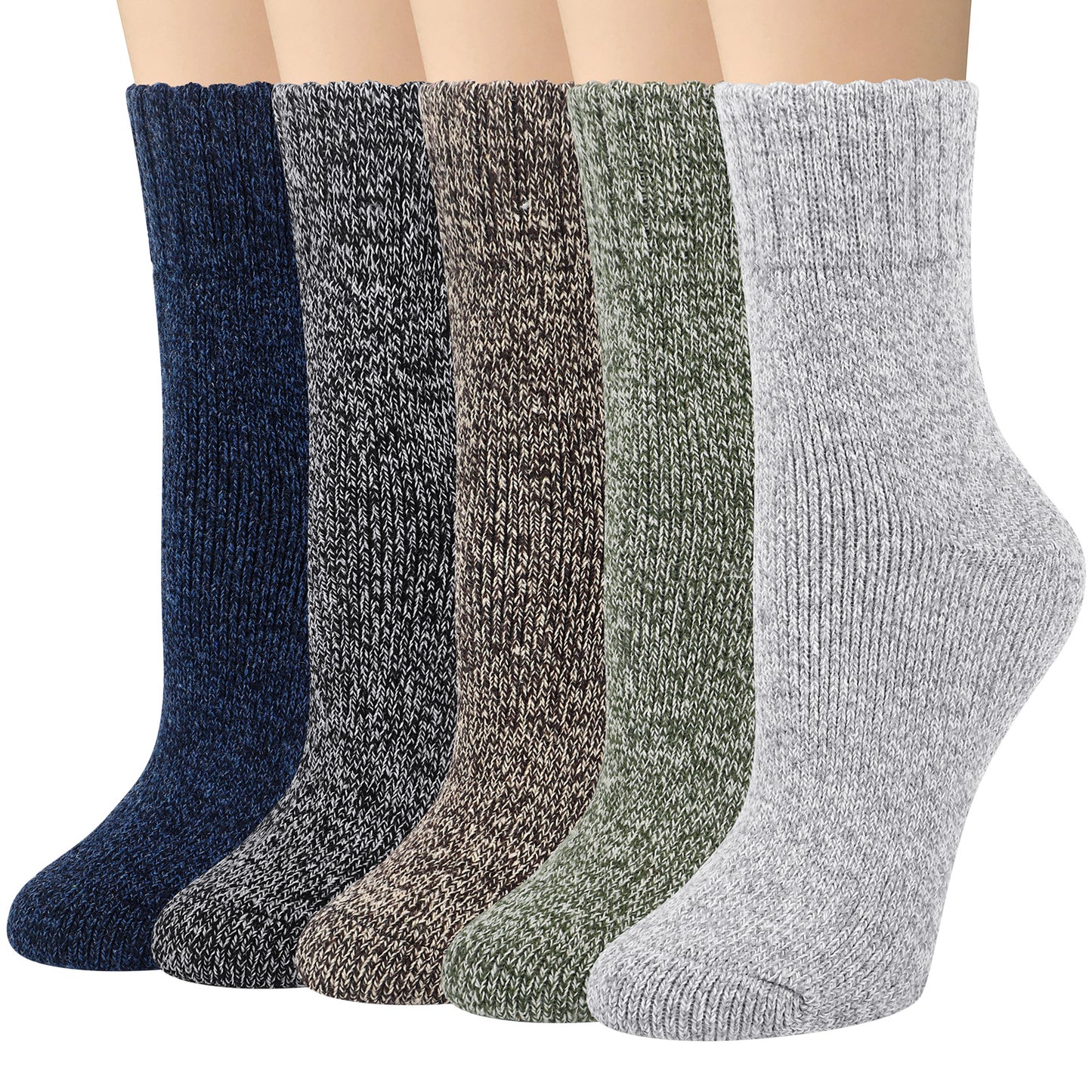 Loritta 5 Pairs Womens Wool Socks Thick Warm Winter Vintage Knit Thermal Gifts