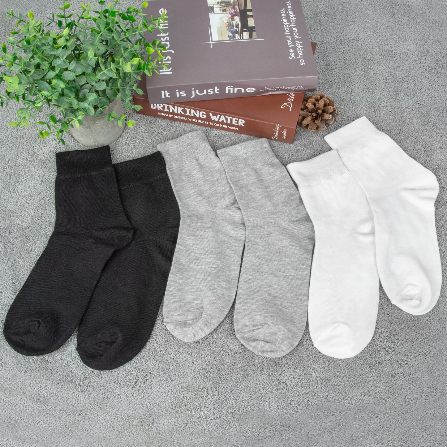 loritta 6 Pairs Mens Cotton Socks Solid Running Casual Crew Athletic Dress Socks for Men
