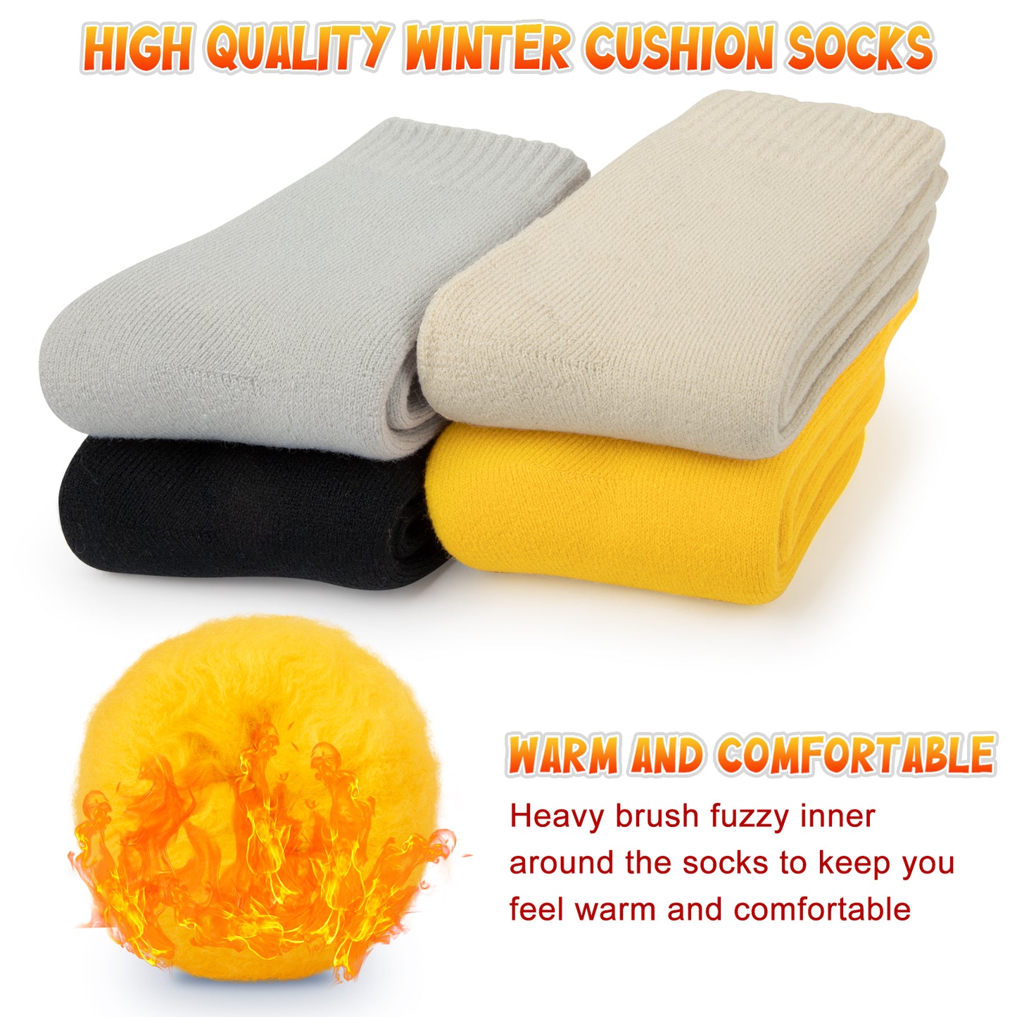 Loritta 4 Pairs Thermal Socks for Women Winter Thick Warm Heated Boot Crew Socks