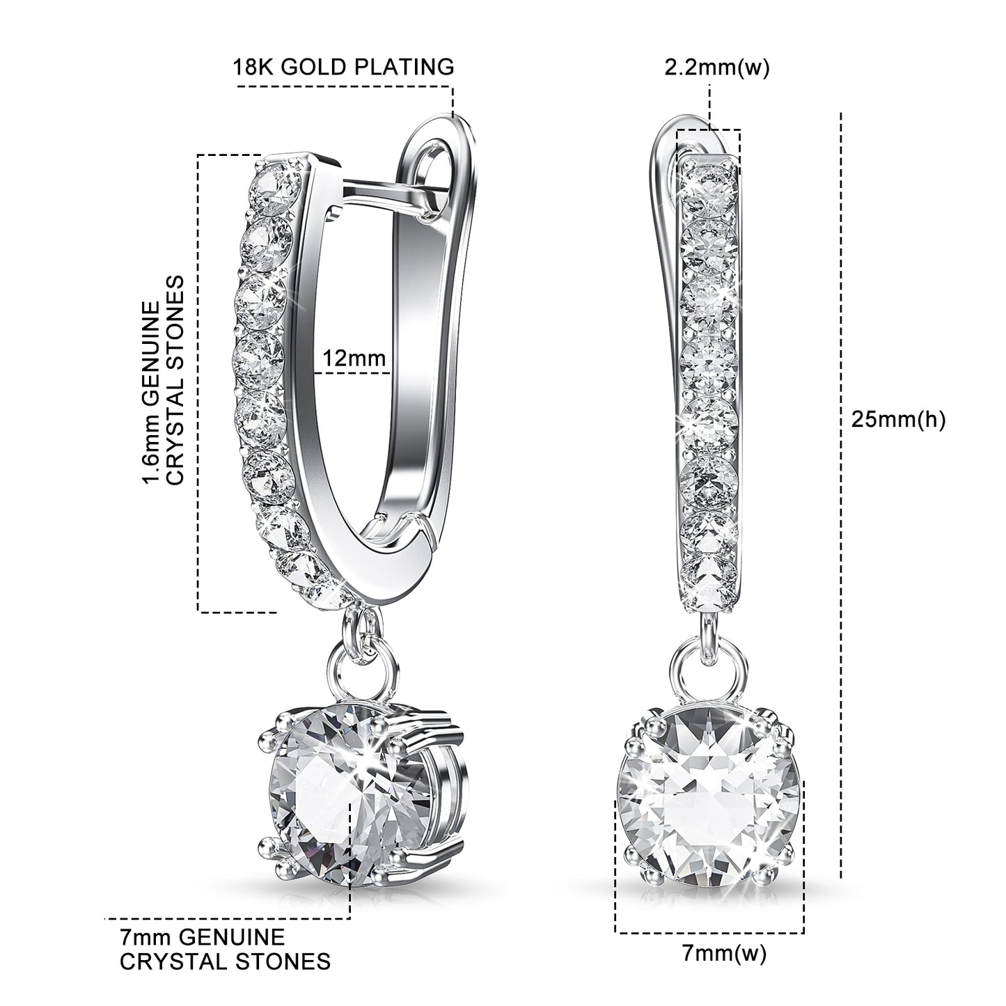 Loritta 18k White Gold Plated Dangling Earrings Gewelry with Swarovski Crystals Best Gift for Mother's Day
