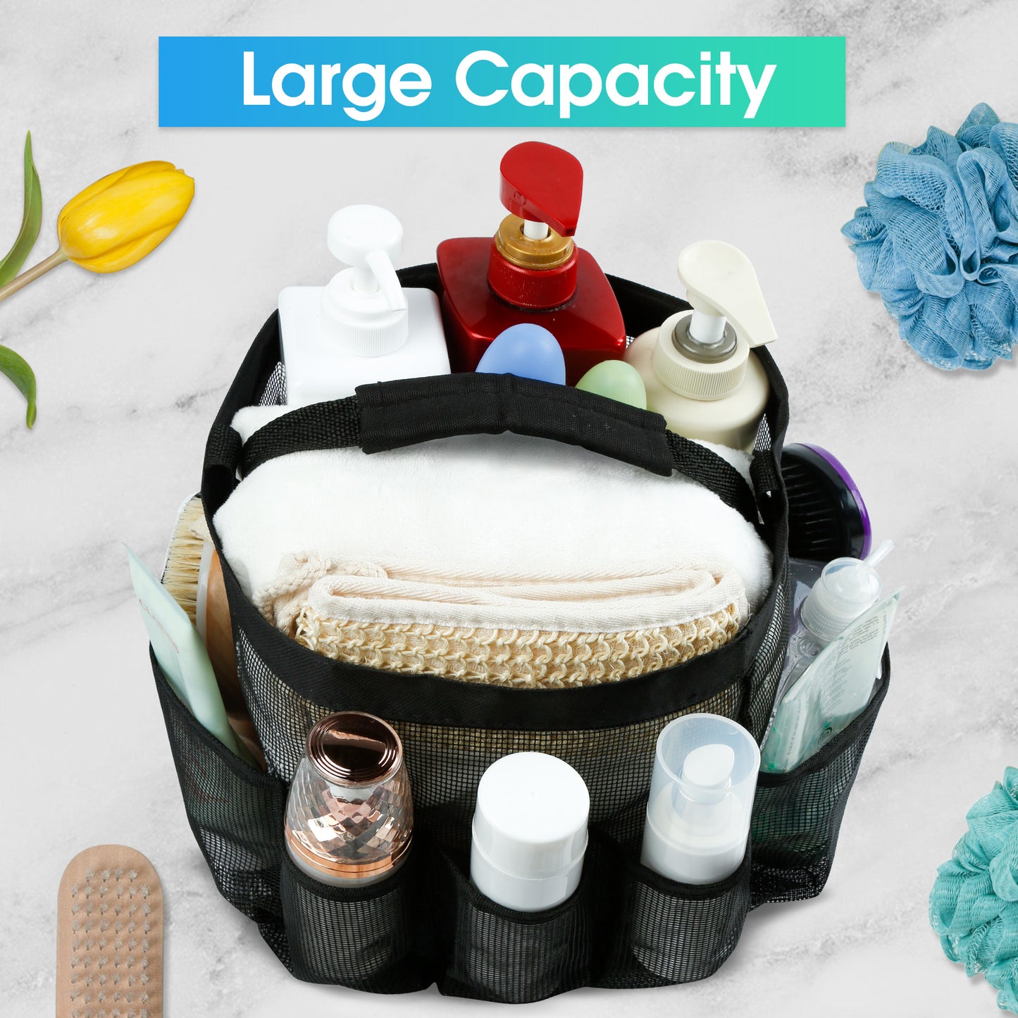 Loritta Mesh Shower Caddy with 8 Pockets Quick Dry Large Capacity Tote for College Dorms Bathroom