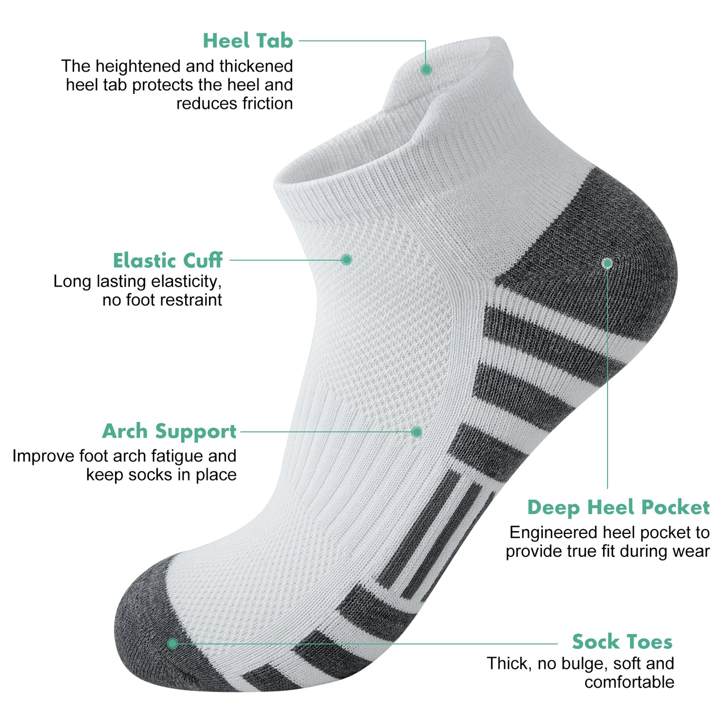 Loritta 12 Pairs Mens Ankle Athletic Running Socks, Cushioned Breathable Low Cut Sports Tab Socks for Men
