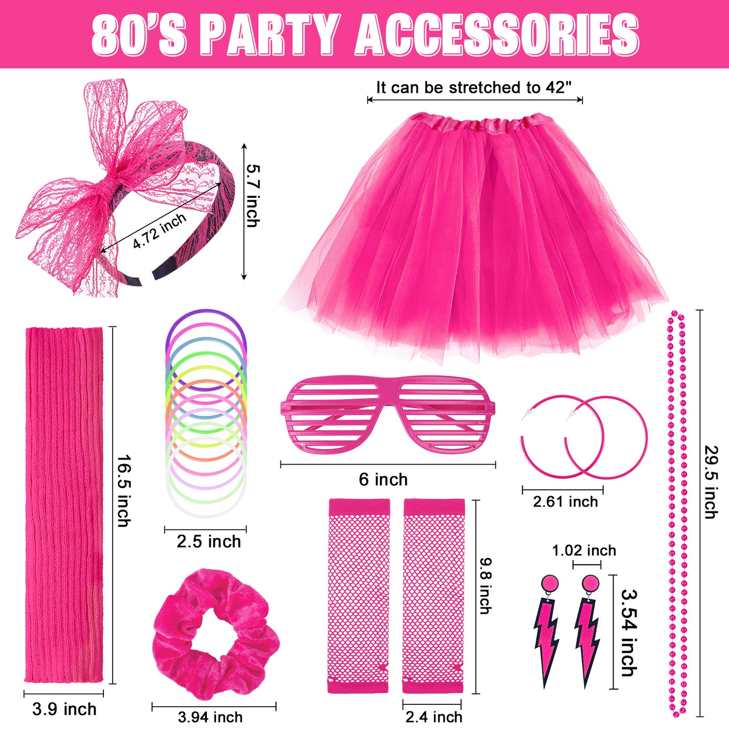 Loritta Women 80s Neon Costume Set Outfit Accessories Set Earrings Fishnet Gloves Leg Warmers Necklace Bracelet Headband