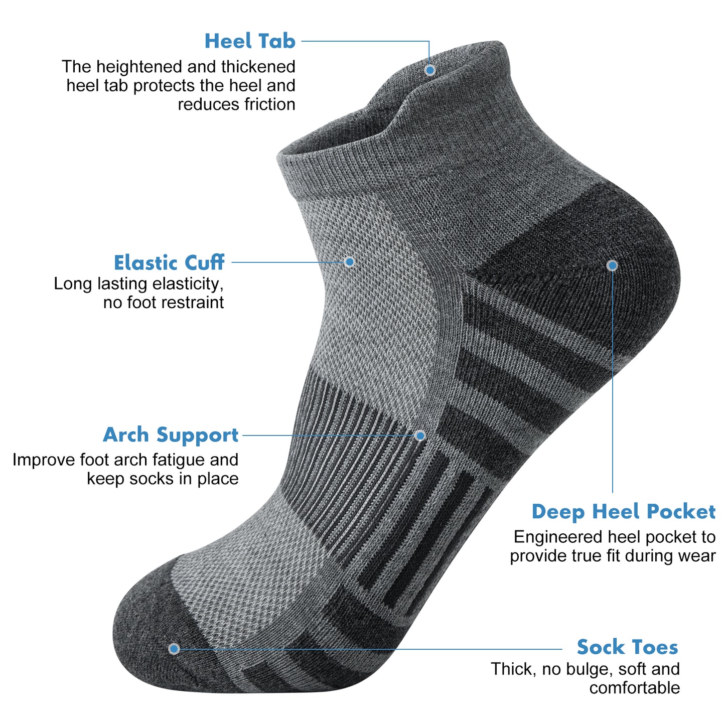 Loritta 12 Pairs Mens Ankle Athletic Running Socks, Cushioned Breathable Low Cut Sports Tab Socks for Men