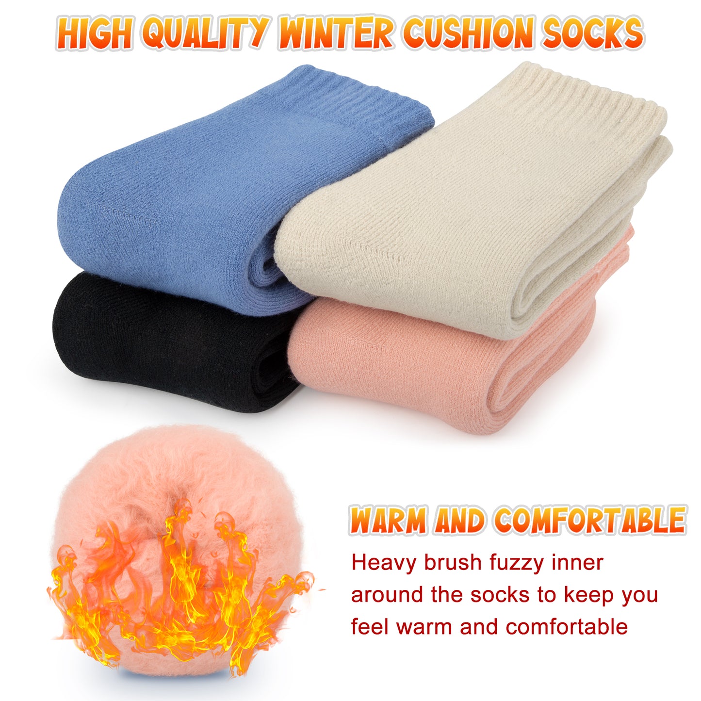 Loritta 4 Pairs Thermal Socks for Women Winter Thick Warm Heated Boot Crew Socks