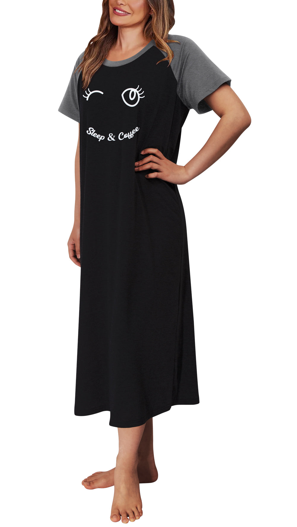 Loritta Women's Nightgown Soft Print Nightshirts for Women Short Sleeve Sleepwear