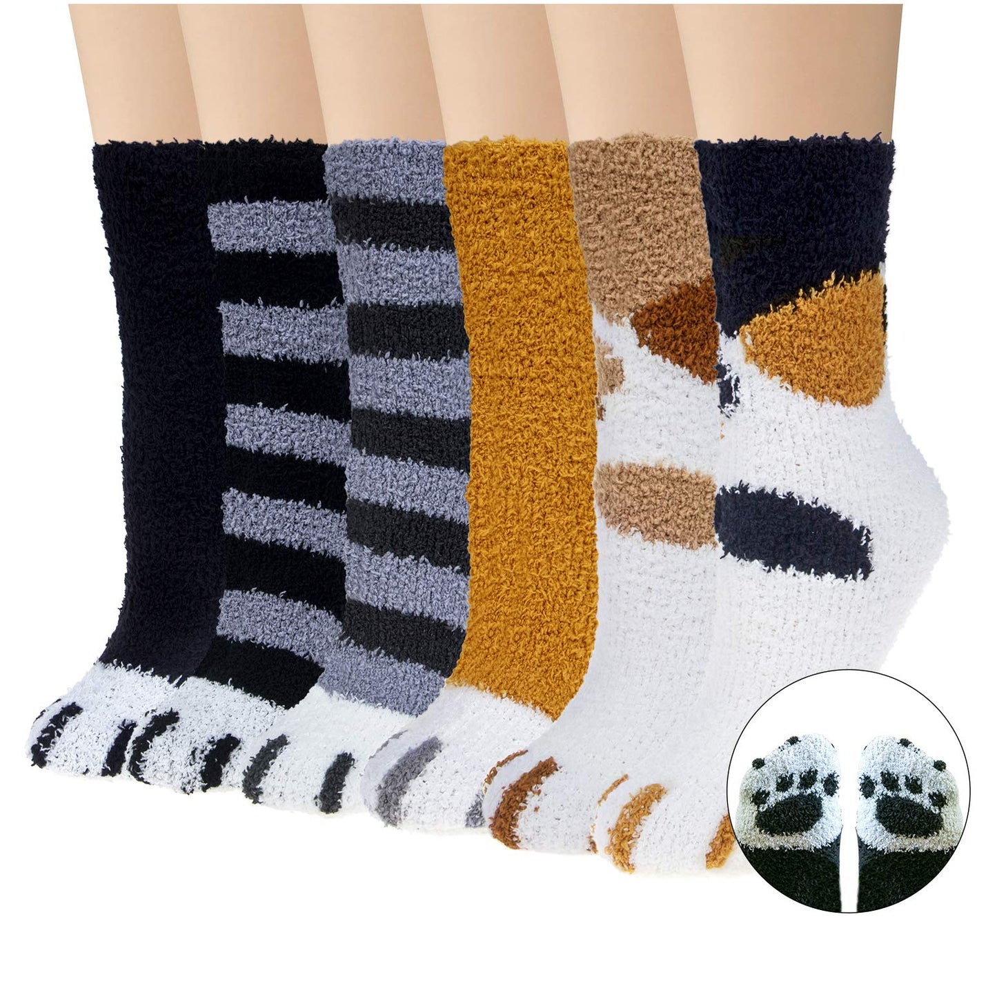 Loritta 6 Pairs Womens Fuzzy Socks Soft Winter Warm Cozy Fluffy Soft Slipper Socks Gifts