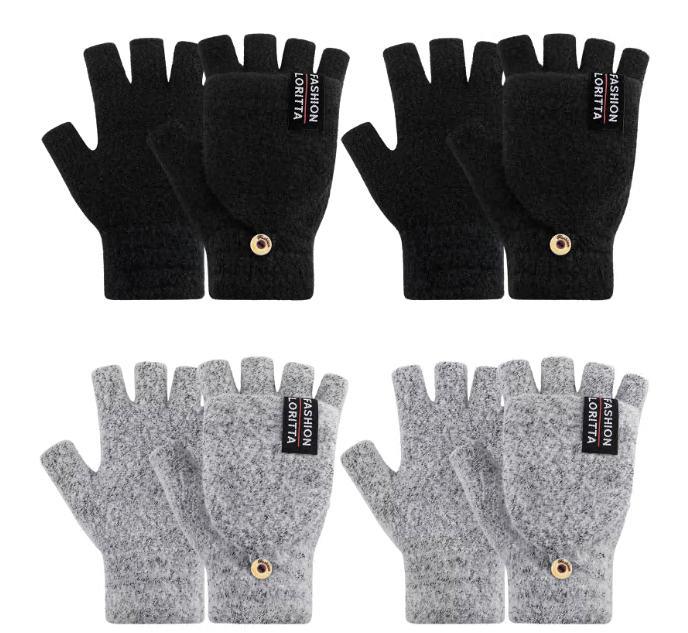 Loritta Womens Winter Gloves-4 Pack Warm Knitted Convertible Fingerless Gloves