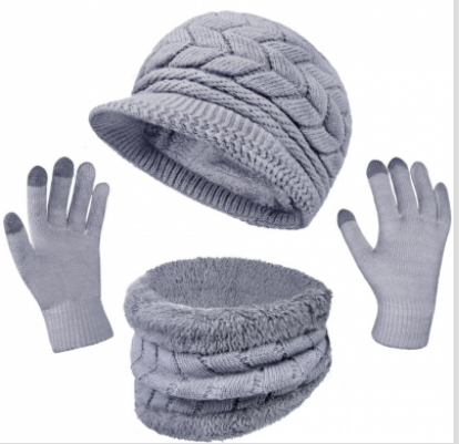 Loritta 3 Pieces Winter Hat Gloves Scarf Set, Knit Warm Beanie Hat Neck Warmer Touch Screen Mittens for Women