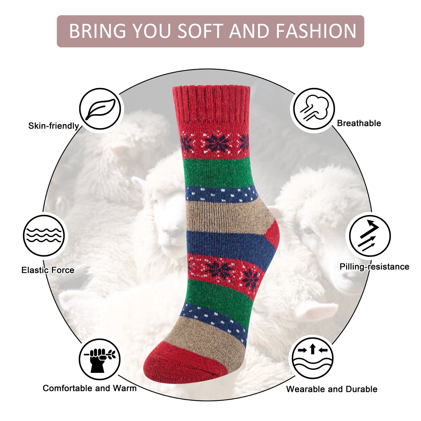 Loritta Womens Wool Socks Thermal Hiking Winter Boot Warm Thick Cozy Crew Comfy Work Socks for Ladies 6 Pairs