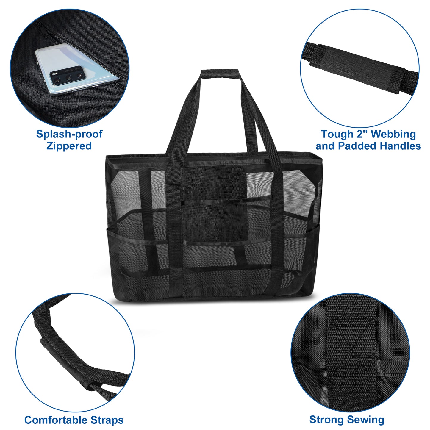 Loritta Mesh Beach Tote Oversized Waterproof with Inner Pocket Extra Large Beach Bag 24x14.6x7.5