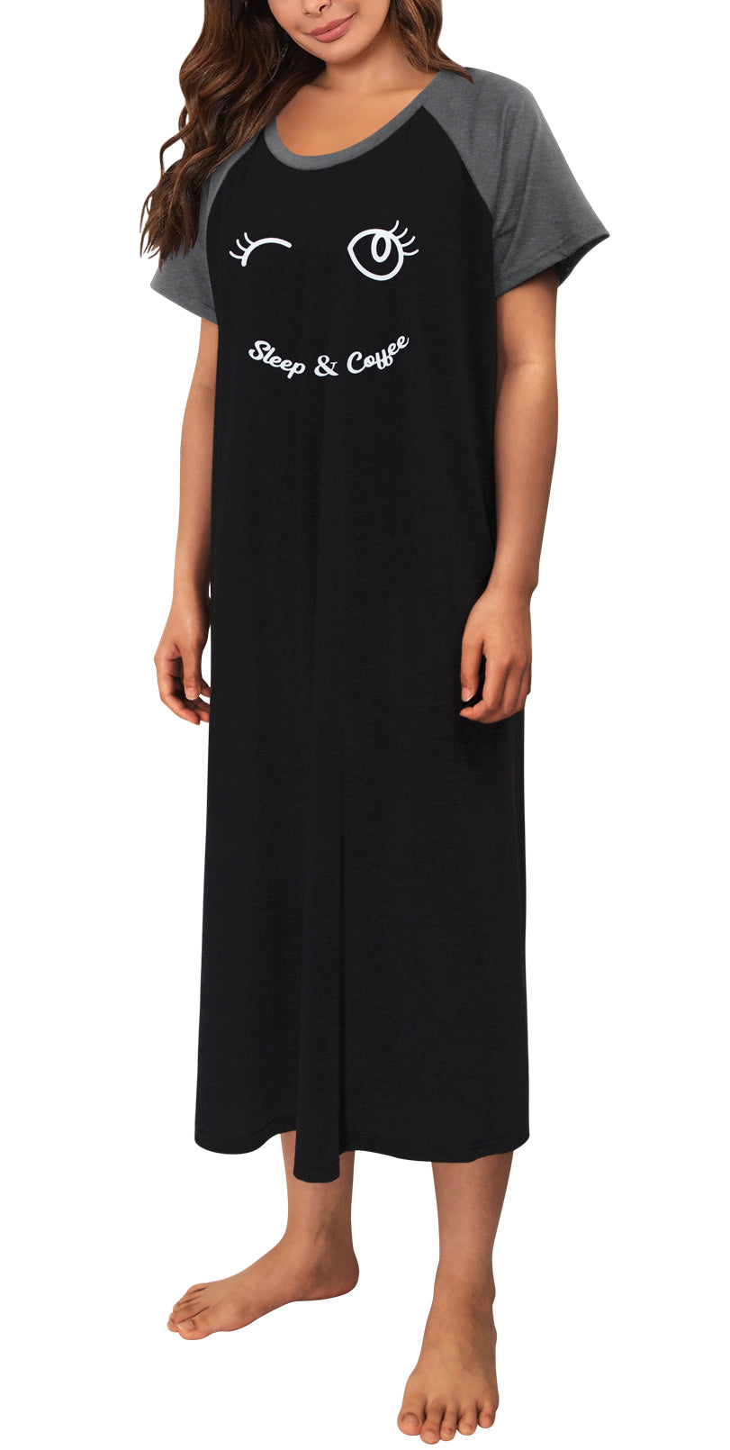 Loritta Women's Nightgown Soft Print Nightshirts for Women Short Sleeve Sleepwear